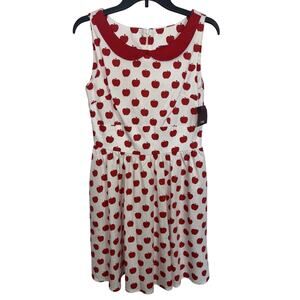 NWT Deadstock Apple Novelty Print Dress Peter Pan Collar S/M Vtg 90s Teacher